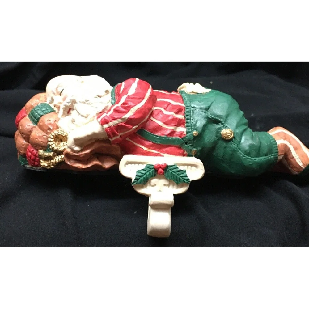 Sleeping Santa Clause Mantel‎ Stocking Holder Hanger Vintage